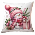 Rosa Weihnachts-Kissenbezug mit Schneemann-Motiv, Strickmütze und Schal für festliche Deko - Schneemann Stil 1 / 45*45cm Pfirsichhaut Ohne Kern