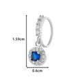 Silver nose hoop with blue zircon dangle charm featuring crystal halo detailing - Style 5-Blue Stone Round (HSPJ0164) / Silver