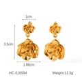 Detail showing 3.5cm x 1.88cm dimensions of double layer 18K gold rose flower earrings - 3D Rose Style (HC-E10594)