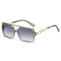 Fashion square aviator sunglasses with gradient lenses and hollow metal temples - Gray Pink Frame Gradient Gray Lens