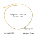 Detail view of gold bar-link necklace with extension chain and size specifications - Bamboo Rod Style (HC-N40675)