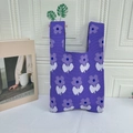 Cute purple floral knitted tote bag with white flower pattern and soft cotton texture - Small Floral Purple