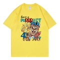Yellow Fourth of July cotton T-shirt featuring a cat with star-spangled bandana graphics - Yellow