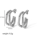 Boucles d'oreilles argentées en U à double anneau, dimensions 27,5 x 10,5 mm, poids 9,2g - Boucles d'oreilles argentées en forme de C à double ligne (TE6191-S)