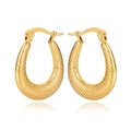 Elegant gold U-shaped drop earrings with textured rhombic relief in a pair - Checkered Pattern U-Shaped Hoop (C044)
