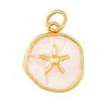 Pendentif coeur irrégulier en laiton doré avec émail rose pâle et motif d'étoile - Pendentif Disque Étoile Blanc Crème