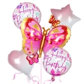 Set di 5 palloncini in alluminio a farfalla colorati con forme a cuore e stella per festa - Set Farfalla Rosa e Rossa