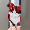 Cute calico cat walking pose acrylic brooch with red black and gold marble pattern - Red