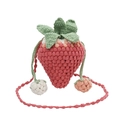 Handmade crochet strawberry crossbody bucket bag for girls with cute fruit charms - Pink