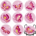 9-piece set of pink butterfly 5D diamond painting coasters with black metal holder - Pink Butterfly (BD017)
