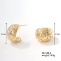 Dettagli di orecchini dorati con perle bianche e indicazione delle dimensioni - Stile con Intarsio di Perle Texturizzate (E01624-1) / Oro