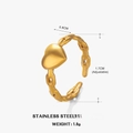 Anillo de corazón en acero inoxidable bañado en oro 18K con banda ajustable - Dorado