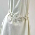 Bohemian silver waist chain with 3D flower pendants and white pearls on dress - Pearl Flower Decorative Waist Chain