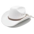 Chapeau de cowboy blanc en feutre de laine avec bande cloutée et large bord pour le soleil - M(56-58cm) / Blanc