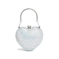 Silver rhinestone heart-shaped mini evening bag with metal woven handle for women - Silver Base Colorful Zircon