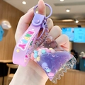 Purple bubble tea bear liquid keychain with happy silicone strap and glitter - Candy Bag - Purple