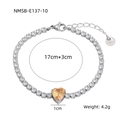 Bracciale in acciaio al titanio argento con zirconi e ciondolo a cuore arancione - Acciaio Zircone Arancione