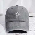 Berretto da baseball vintage in cotone grigio scuro con ricamo a girasole e visiera curva - Taglia unica / Grigio