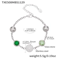 Silver stainless steel bracelet with zircon disc and green stones, 16+6cm length - Steel - Green Zirconia Bracelet (TXE508)
