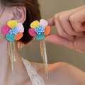 Colorful woven flower earrings with long gold tassels, elegant bohemian style for vacation - Colorful Tassel Style (7#) / Steel Earring Post / Colorful