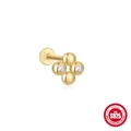 Golden S925 sterling silver heart crown earring with white cubic zirconia accents - Single Gold #7 (Four Spheres)