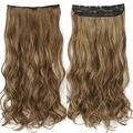 55cm golden brown curly hair extension piece with five clips on a clean white background - Golden Brown Mix Light Blonde (12H24)