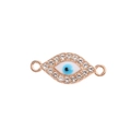 Detail of rose gold evil eye charm with blue center and sparkling micro-pave crystals - Gold Plated Light Blue Eye / 10 Pieces Pack