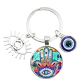 Silver Hamsa Hand and Blue Evil Eye glass charm keychain with a polished alloy finish - Hamsa Hand Artistic Pattern (16)