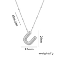 Silver U-letter pendant necklace with micro-pave zircons and bead chain details - Steel Color Letter U with Zirconia