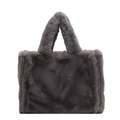 Chic dark grey faux fur tote bag with plush handle for autumn and winter collection - Gray