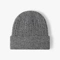 Thick dark grey cable knit winter beanie with wide ribbed cuff for warm outdoor wear - One Size / Dark Gray