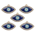 Macro shot of five blue evil eye charms with gold plating and white rhinestones - Oval Gold Rim Evil Eye (BT671GD04)