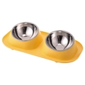 Double pet feeding station with lemon yellow base and dual stainless steel bowls - Yellow (Stainless Steel Bowl) / 41*22.5*8.5cm