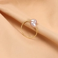 Adjustable gold plated rope ring with two drop-shaped purple freshwater pearls - Natural Pink Purple