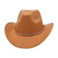 Classic camel brown wool felt western cowboy hat with a decorative gold chain band - Camel