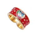 Verstellbarer Teufelsauge Herzring in rotem Emaille und Gold mit bunten Zirkon - Einstellbar Offen / Rotes Herz