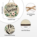 Round wooden Hello Spring door sign with floral patterns and 8.7 inch diameter measurement - Beige Pink Green Floral Style (Style G)