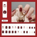 Red Christmas press-on nails set with Santa Claus art and glitter gradients R612 - Cute Christmas - Dark Red (R612)