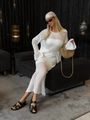 Completo bianco due pezzi in maglia con top traforato e gonna lunga aderente - Bianco / S