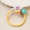 Cute cartoon character hair tie with bright yellow ribbed elastic band and teal balloon - Yellow Cartoon Image