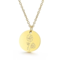 Collier doré en acier inoxydable avec pendentif circulaire gravé d'un motif floral - Septembre Aster (KN226145-WGFR)
