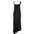 Abito lungo a pois con spalline sottili e spacco laterale in bianco e nero - S / Nero