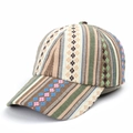 Berretto da baseball vintage bohémien a righe con ricamo floreale per il sole - Regolabile / Ricamo Floreale a Righe Marrone Verde Beige (A#)