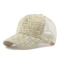 Straw and white mesh trucker hat with adjustable strap for summer outdoor sun protection - Adjustable / Beige