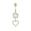 Gold-tone belly button ring featuring a heart pendant with pavé cubic zirconia - Gold Heart Pendant
