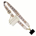 Handy-Schultergurt mit Boho-Blumenmuster und passender cremefarbener Mini-Tasche - Beige Kreis