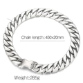 Men's heavy 450x20mm stainless steel Cuban chain necklace with unique bone clasp - Sandblasted (20mmx45cm)