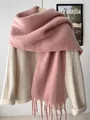 Pink mohair cashmere-like winter scarf featuring thick tassels and a soft fluffy texture - Dusty Pink