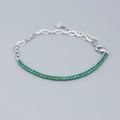 S925 sterling silver chain bracelet featuring emerald green zircon and a heart charm - Platinum (Green Zirconia)