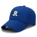 Navy blue baseball cap with white embroidered R letter on premium cotton twill - Adjustable / Sapphire Blue